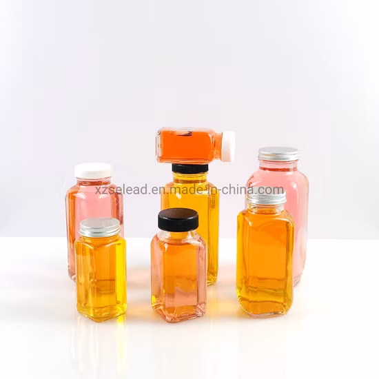 플라스틱 나사 캡이 있는 투명한 프렌치 스퀘어 유리 우유병, 콜드브루 압착 주스 유리병, 100ml, 300ml, 500ml, 32oz