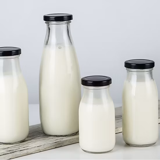 200ml 250ml 500ml 1 리터 유리 음료 병 도매 빈 우유 주스 병 유리 우유 병