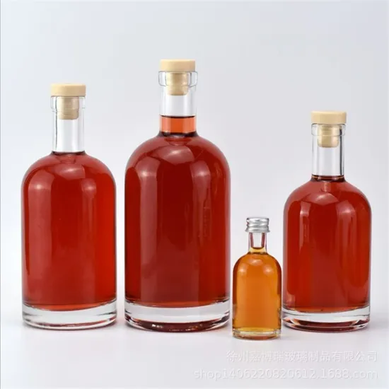 Jingna 미니 50ml 250ml 300ml 500ml 사용자 정의 로고 인쇄 명확한 빈 라운드 리큐어 데킬라 위스키 브랜디 진 보드카 병