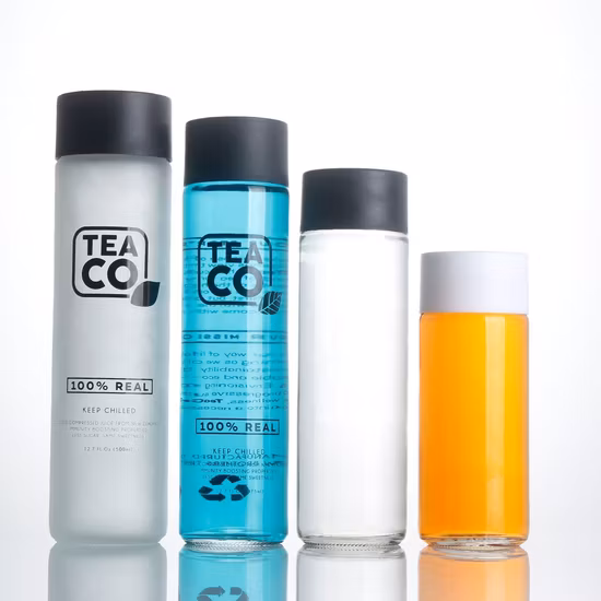 누출 방지 대나무/스테인리스 스틸 캡과 슬리브가 있는 주스 음료용 500ml 유리 물병