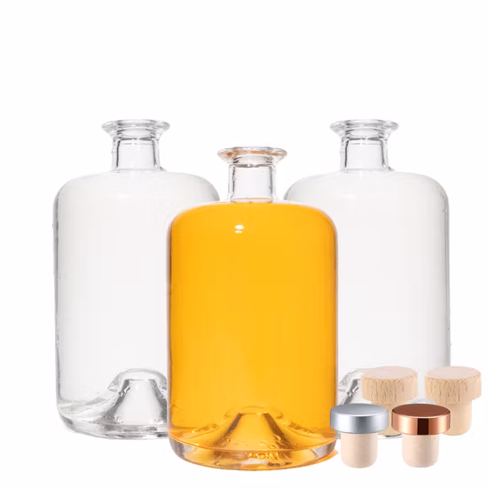코르크 마개와 도매 700ml 750ml 500ml 명확한 둥근 빈 럼 위스키 정신 진 보드카 유리 주류 병