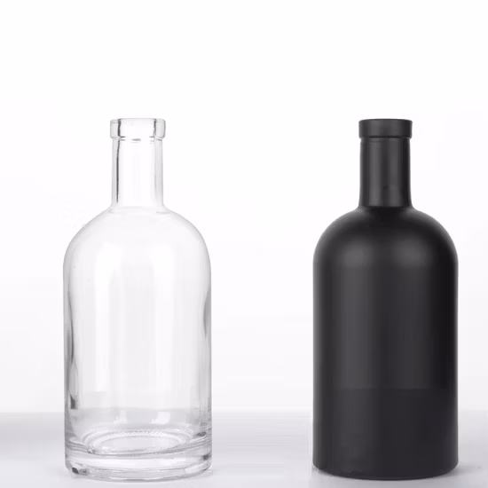 700ml 750ml 1000ml 클리어 블랙 노르딕 라운드 빈 럼 위스키 정신 진 보드카 유리 주류 병 코르크 마개 포함